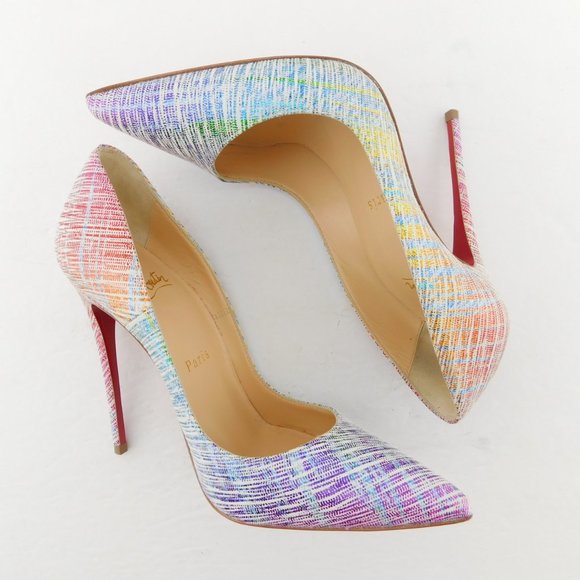 CHRISTIAN LOUBOUTIN Rainbow Multicolor Pastel Textured Leather Heel Pumps 35 - Picture 4 of 9